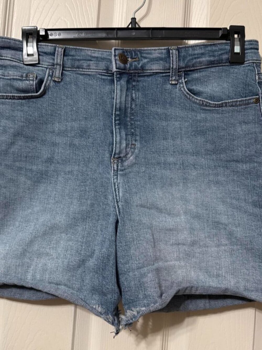 Lee high rise blue denim shorts with frayed hem #denim #summer